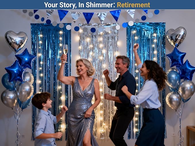 3packs Blue and Silver Foil Fringe Curtains, Blue Birthday Party Decorations Backdrop for Women, Graduation Decorations Tinsel,Retirement Tinsels for Man Him,Wedding Streamers-Each 3.3 x 6.5ft