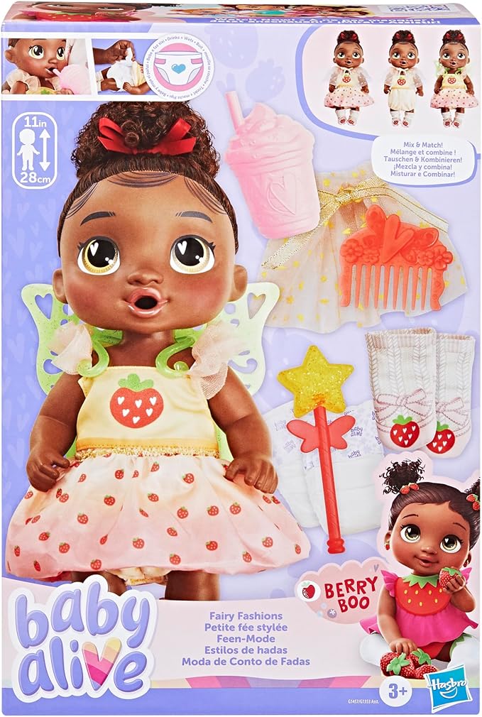 Baby Alive Fairy Fashions Berry Boo Doll with Clothes Accessories, Black Hair, 11 Inches, Toys for 3 Year Old Girls and Boys & Up (Amazon Exclusive)
