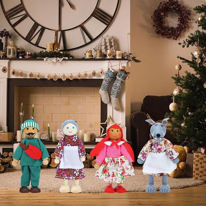 ONEST 4 Pieces Wooden Dollhouse Family Set Mini People Figures Sets Dollhouse Dolls Wooden Doll Family Pretend Play Figures Accessories for Pretend Doll House