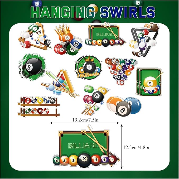 24 Pcs Billiards Hanging Decorations Billiard Hanging Swirls Ceiling Swirls Billiards Birthday Party Supplies for Billiards Party Decorations