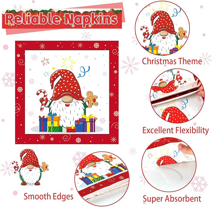 96 Pcs Christmas Party Supplies Paper Plates Napkins Merry Christmas Tree Gnome Party Disposable Tableware Set Decorations Favors for Holiday Xmas Serves 24