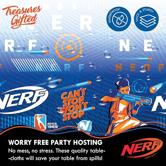 Treasures Gifted Officially Licensed Nerf Party Supplies - Pack of 3 Tablecloth - Nerf Birthday Party Decorations - Disposable Plastic Table Cover for Parties 54in x 108in