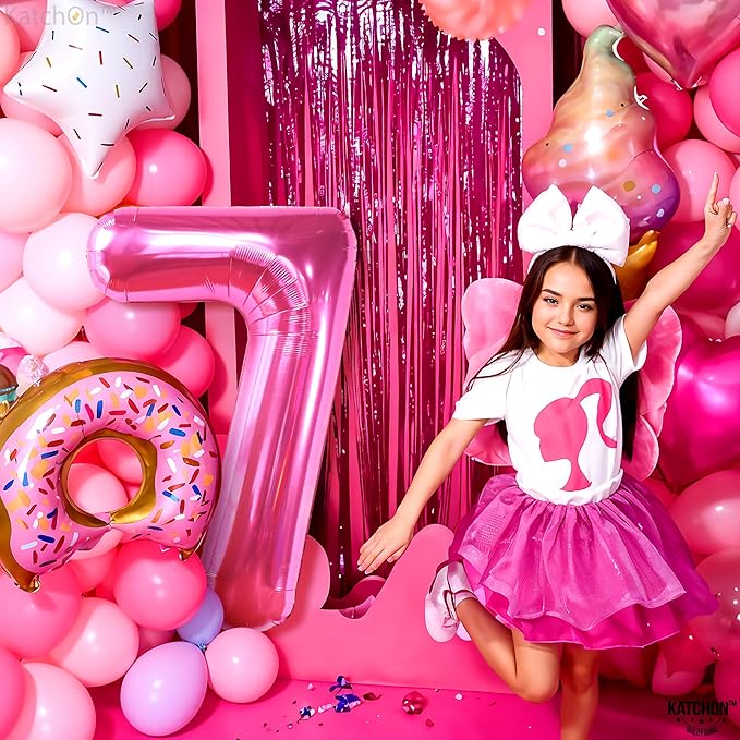 KatchOn, Giant Hot Pink Number 7 Balloon - 40 Inch | Pink 7 Mylar Foil Balloon For Happy Birthday Decorations | 7th Anniversary Decorations | 7th Birthday Party Supplies | Birthday Party Decoration