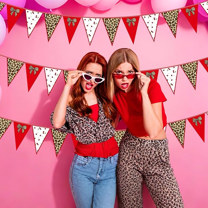 49.2 FT Leopard Party Decorations Leopard Triangle Banner Cheetah Cherry Print Theme Pennant Banner Flags Decor for Birthday Baby Shower Family Farm Glamping Camp Party Supplies 60pcs