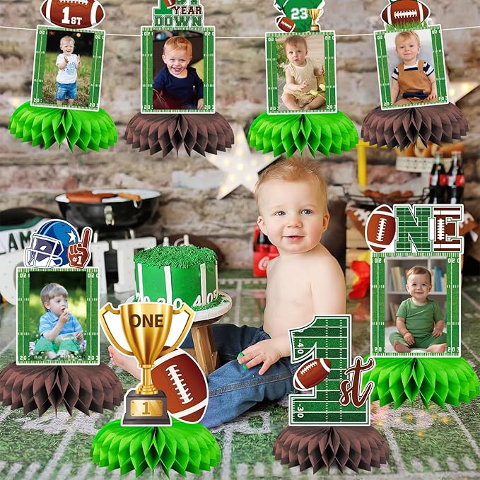 First Year Down Birthday Party Decorations Football Honeycomb Centerpieces, First Down Birthday Photo Table Centerpieces, 1st Year Down Decorations for Football Party Supplies
