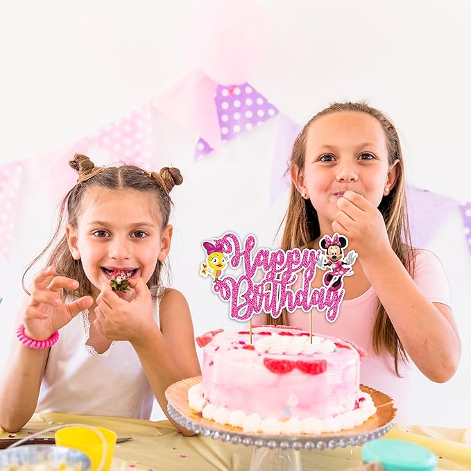 "Minie Mouse Happy Birthday Cake Topper – Cartoon Theme Cake Decoration for Girls – Pink and Cute Minie Cake Topper for Shower, Birthday Party, Family Celebrations & Cartoon Fan Events"