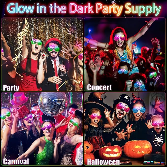 150PCS LED Glasses, Light Up Glasses, 5 Colors, 3 Light Modes, Glow in The Dark Party Supplies, Neon Party Favors for Birthday Gifts, Party Decorations, New Year, Carnival