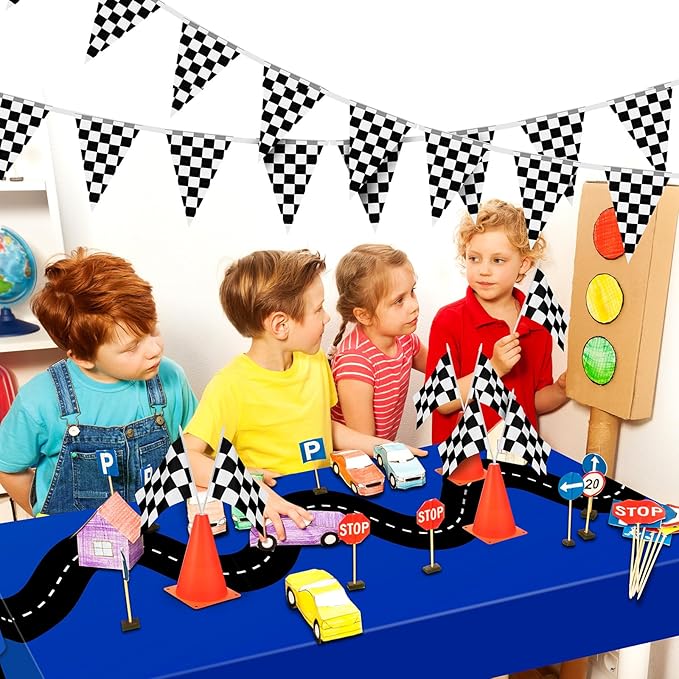 Irenare 3 Pcs Racing Table Cloths Car Birthday Party Supplies 54 x 108 Inch Racetrack Table Runner Covers Disposable Rectangular Road Tablecloth for Kids Boy Car Theme Birthday Party Decor (Blue)