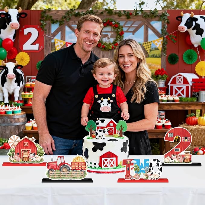 4Pcs Farm Animal 2nd Wooden Table Centerpieces Farm Barnyard Happy 2nd Birthday Table Sign Party Supplies for 2 Years Old Baby Shower Boys Girls Birthday Party Supplies Decor Photo Props Kids