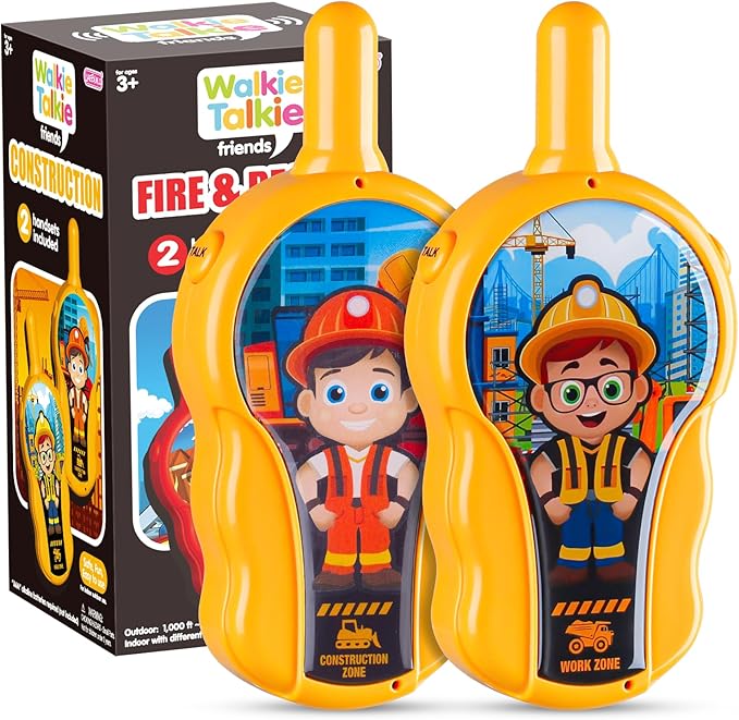 Toys, Kids Toys Walkie Talkies for Kids 2 Pack, Construction Theme Long Range Outdoor, Easy to Use, Best Gifts for Toddler Boys & Girls Ages 2-7 (Yellow)