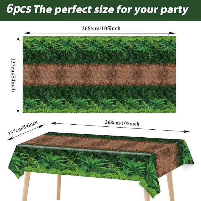 Chiazllta 6pcs Forest Path Tablecloth Dinosaur Table Covers Woodland Birthday Party Supplies Safari Jungle Party Decoration for Baby Shower, Picnic, Camping 105 x 54 inch