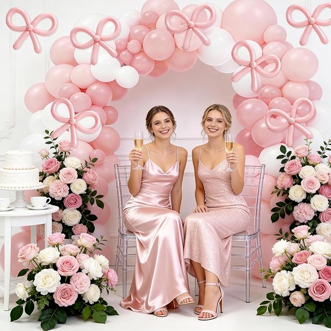 125 Pcs Pink and White Balloon Garland Arch Kit Include 18in 10in 5in Light Pink White Balloons for Pink Bow Birthday Baby Shower Gender Reavel Wedding Party Decorations