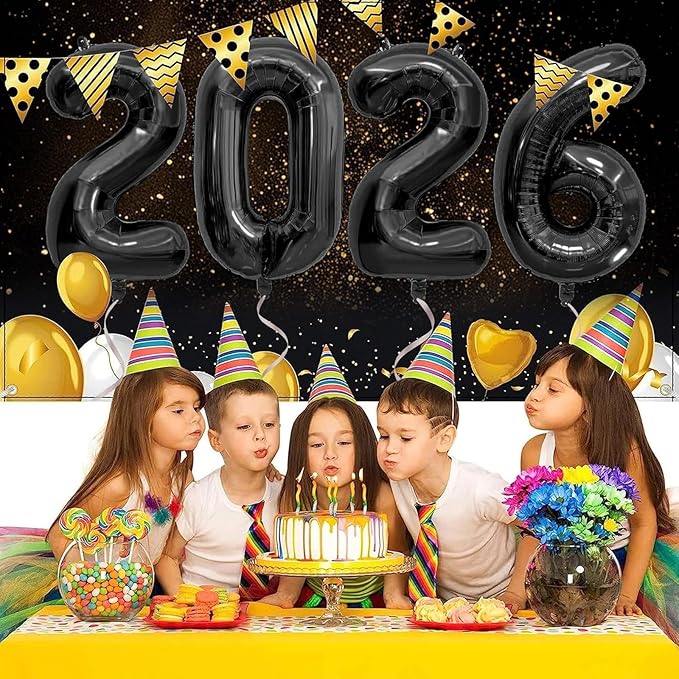 2026 Balloon Jumbo 2026 Black Number Foil Balloons Graduation Balloons Durable Reusable Easy to Inflate for New Year Graduation Birthday&Anniversary Parties