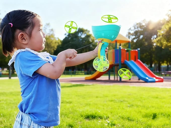 Disc Launcher Toy Kids Yard Flying Spinner Fairy Hover Helicopter Propeller Toy Outdoor Capture Catching Chasing Game Gift for Boy Girl Age 4 5 6 7 8 9 10 (Green, 1 Pack)