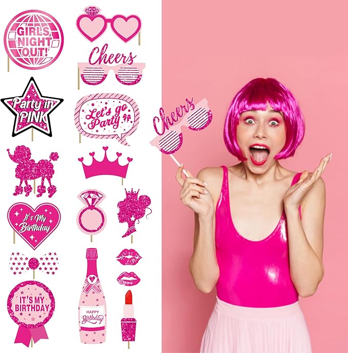 Hot Pink Birthday Party Decorations for Women Girls,Happy Birthday Banner,Hanging Swirl,Foil balloons,Party Supplies Decor for 10th 13th 16th 18th 21st