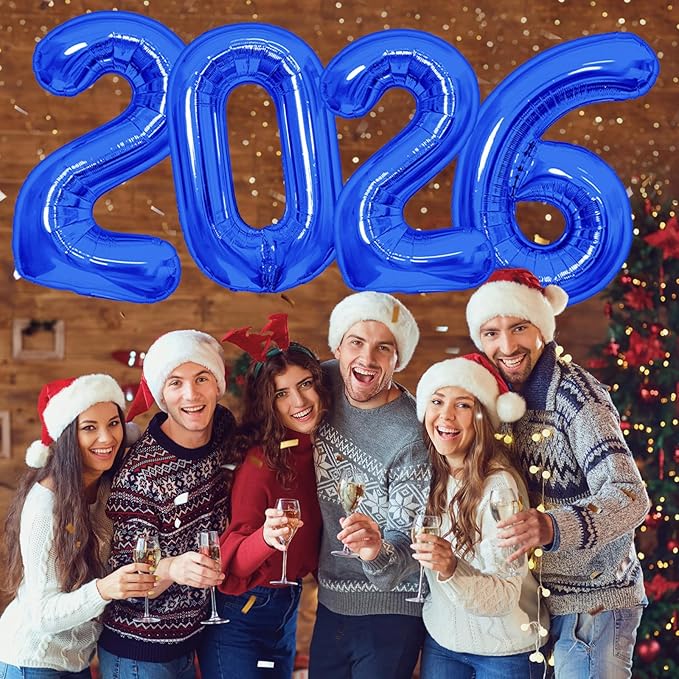 KALOR 42 Inch 2026 Dark Blue Foil Mylar Number Balloons, 2026 New Years Decorations for 2026 Happy New Year Eve and Graduations Party Supplies