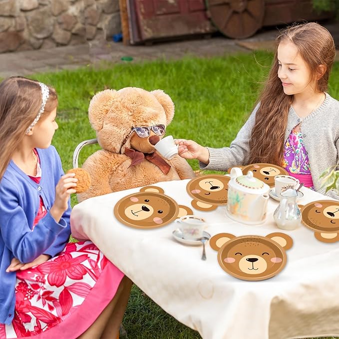 50 Count Bear Paper Plates Bear Shaped Disposable Cake Plates Brown Theme First Birthday Tableware Teddy for Gender Reveal Boy Girl Baby Shower Birthday Party Decorations