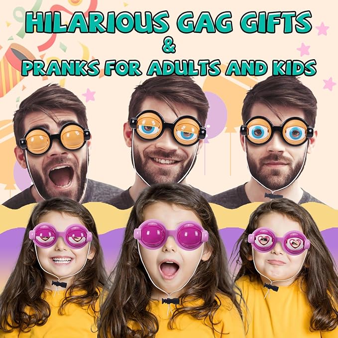 Googly Eye Glasses With Eyes On Them Funny Sunglasses for Adults Funny Glasses for Adults Hilarious Gag Gifts Prank Stuff Silly Crazy Big Eyeball Glasses for Kids Party Toys Accessories Yellow