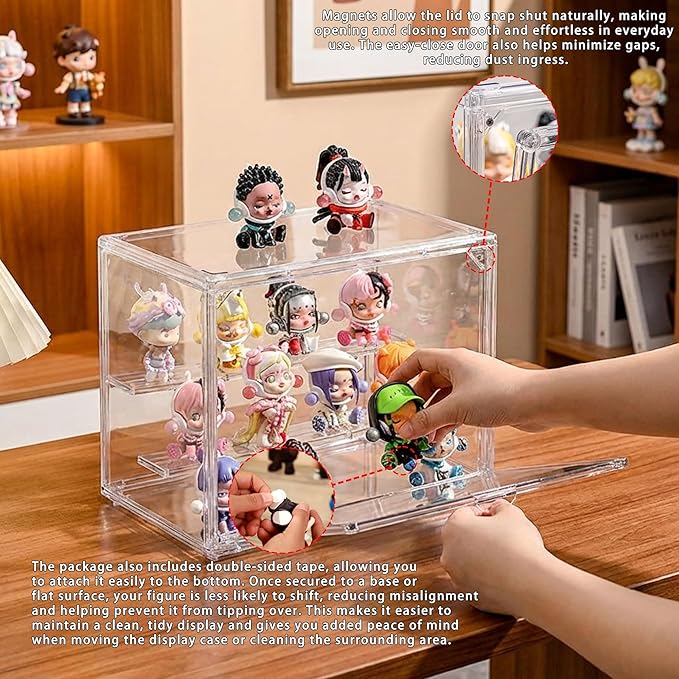 Clear Acrylic Display Case for Figures, 3 Layer Adjustable Acrylic Boxes for Display, Stackable Display Boxes for Collectibles, Action Figure Display Case for Shoe, Bread, Cosmetic, Handbag, 1 Pack