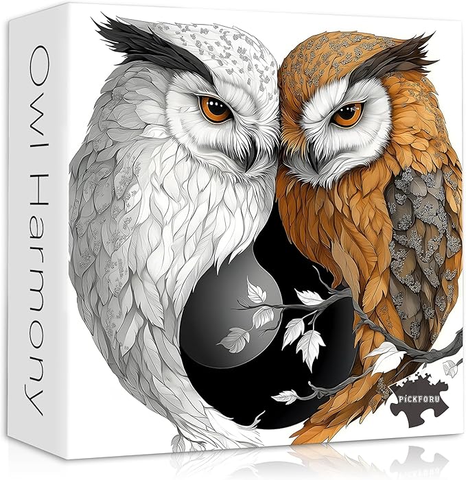 Yin Yang Owl Jigsaw Puzzle 1000 Pieces for Adults,Unique Bird Jigsaw Puzzle Features Dual Owl Balance, Black and White Animal Puzzle,Impossible Owl Home Wall Decor
