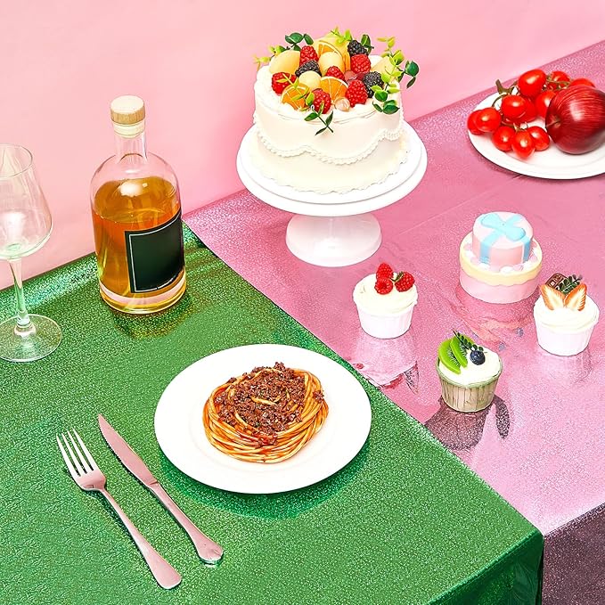 2 Pcs Witch Holographic Tablecloth for Birthday Party Pink and Green 54" x 108" Witch and Princess Themed Decoration Shimmer Iridescent Metallic Plastic Glitter Laser Rectangular Table Covers