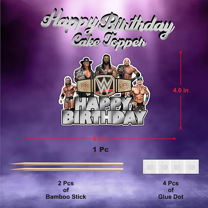 WWWE Happy Birthday Cake Topper – Wrestling Party Supplies for Boys | WWWE Theme Cake Decoration for Birthday Celebrations and Events - Birthdays Decoration Set.
