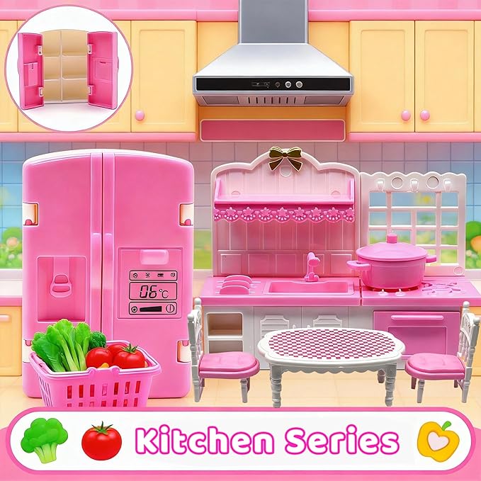 52 Pcs Dollhouse Furniture, Doll House Accessories and Furniture, Kitchen, Bedroom, Living Room, Bathroom Accessories, Miniature Dollhouse Accessories