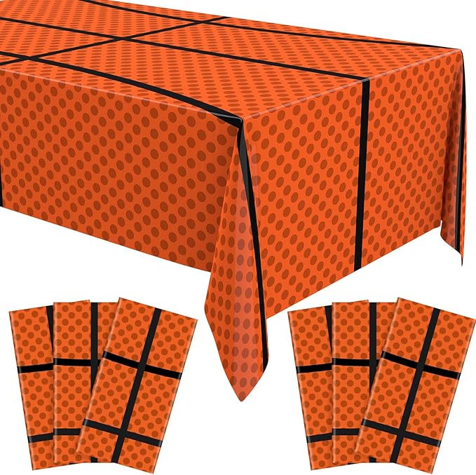 Oudain 6 Pcs Basketball Tablecloth 87 x 51 Inches Disposable Plastic Basketball Table Cover Rectangular Game Day Tablecloth Field for Birthday Decoration Sport Ball Themed Party Supplies