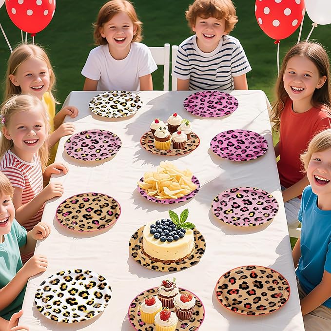 60Pcs Cheetah Theme Paper Plates - 7'' Heavy Duty Jungle Animal theme Dessert Cake Paper Plates Disposable Leopard Party Platters for Girls Jungle Safari Wild Birthday Party Decorations