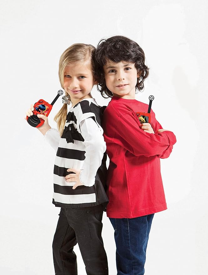 LEXiBOOK Miraculous - Digital Walkie-Talkies for Children - 2 km Transmission Range, Morse Light Function, Belt Clip for Transport, 2 Channels, Battery, Red, TW25MI