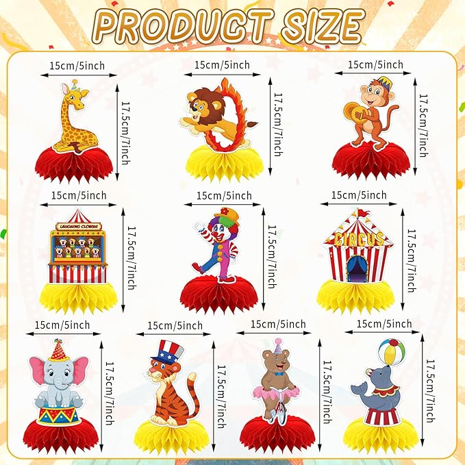 10PCS Carnival Honeycomb Centerpieces Circus Theme Party Decorations for Table Carnival Table Centerpieces for Circus Birthday Holiday Party Decorations
