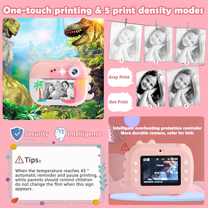 Kids Camera Instant Print,Children Digital Camera Toys with HD Video for Kids Aged 3-12,Christmas Birthday Festival Present for Girls Boys,with 7 Rolls Instant Paper,M3