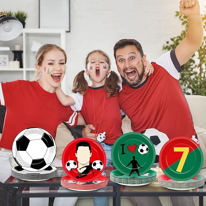48Pcs Soccer Paper Plates Soccer Star Disposable Dessert Plates Supplies 7Inch Red and Green Sports Ball Plate Sport Party Dinnerware Decorations for Birthday Baby Shower Party Decorations