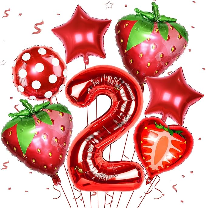 Berry 2nd Birthday Party Supplies,Berry 2nd Birthday Balloon for Strawberry 2nd Birthday Decorations Strawberry Foil Balloons Birthday Party Decorations for Girls