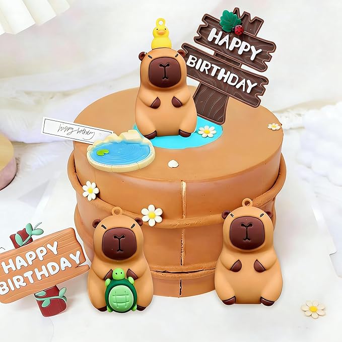 Capybara Cake Topper Capybara Birthday Decorations Cute Animal Capy Birthday Party Supplies Fqavors Mini Blowfish Figures Cake Decoration Baby Shower Decor