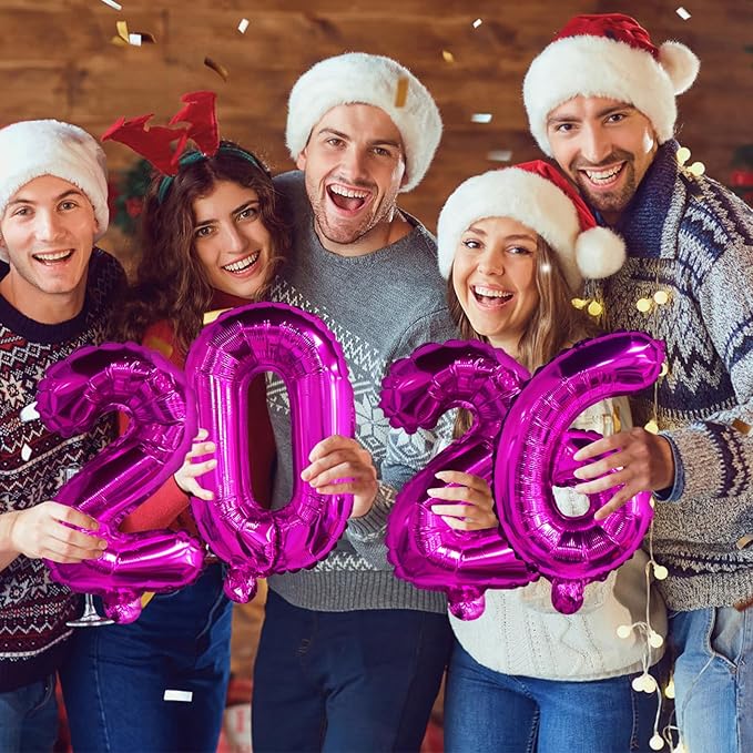KALOR 16 Inch 2026 Hot Pink Foil Number Balloons, 2026 New Years Decorations for 2026 Happy New Year Eve and Graduations Party Supplies