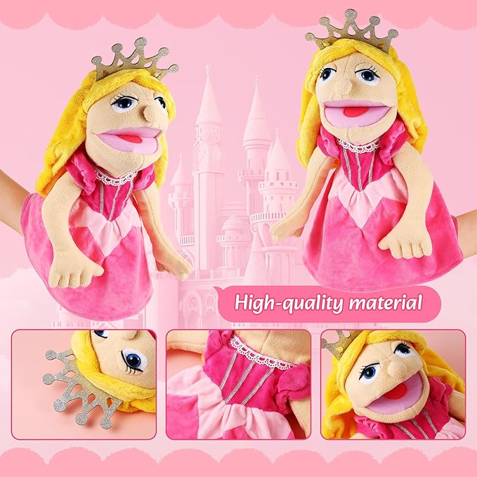 Role Play Hand Puppets Hand Plush Chef Doctor Fireman Pirate Detective Athlete Nurse Worker Hand Puppet Toys Puppets for Kids Storytelling Imaginative Pretend Play Teaching Preschool(Princess)