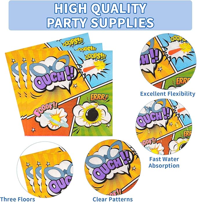 Grencian 96Pcs Super Theme Hero Party Decorations Hero Themed Plates and Napkins Disposable Heroes Action Paper Plates Tableware Set for Boys Kids Birthday Party Baby Shower Supplies, Serves 24
