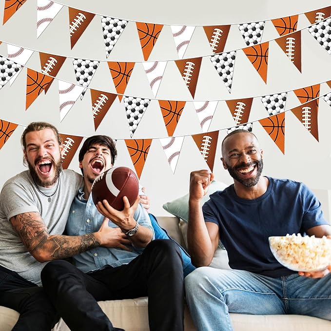 4 Pcs Sport Party Decorations Football Pennant Banner Basketball Banner Soccer Triangle Flags Sports Party Decorations for Party Supplies Hanging Decoration