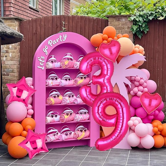 40 Inch Number Balloons Hot Pink 9 Large Number Balloon Anniversary Event Celebration Bachelorette Cowgirl Let's Go Girls Pink Themed 9th Birthday Party Decor Supplies 9 Pcs