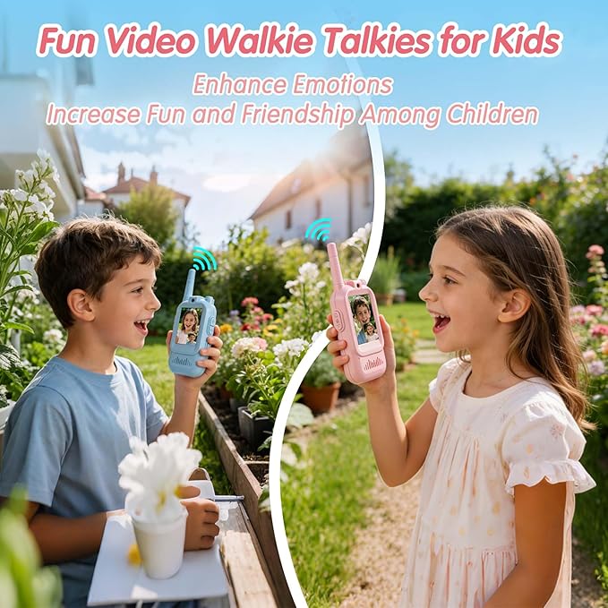 Video Walkie Talkies for 3-12 Boys Girls,2 Pack Facetime Walkie Talkie for Kids with Screen, HD Camera & Voice Changer for Family Games, Hiking, for Grandkids (Pink+Pink)