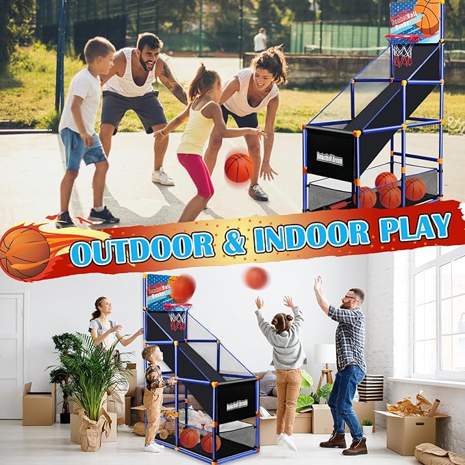 Arcade Basketball Game Set for Kids, Boy Toys Basketball Hoop with 4-5 Balls for 3-12 Years Old, Adjustable Height w/Pump & Storage Net for Kids Indoor Outdoor Sports Play, Christmas Birthday Gifts