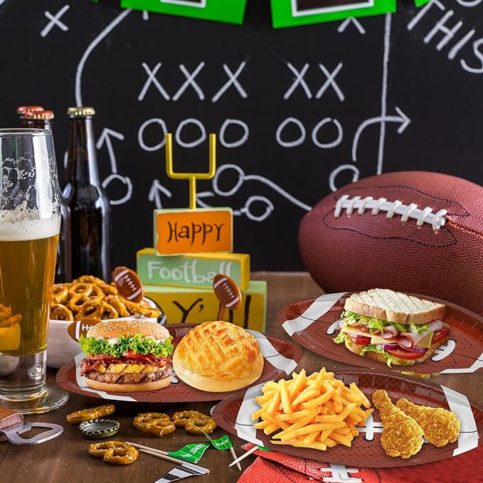 QZYL 50 PCS Football Plates, Football Party Plates, Football Shaped Disposable Paper Plates, Touchdown Party Plates, Football Party Supplies for Football Decorations Sports Birthday Decoration