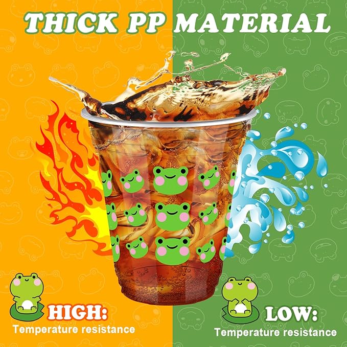 50 Pcs Frog Birthday Decorations Frog Snack Cups 12 oz Plastic Cups Cute Green Tumbler for Baby Shower Birthday Party Supplies