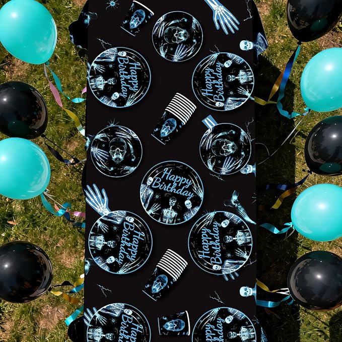 170Pcs X Ray Birthday Party Supplies Radiology Plates and Napkins Cups Forks Tablecloth Radiology Medical X Ray Skeleton Goth Theme Tableware Set for Kids Adults Birthday Party Supplies Serves 24