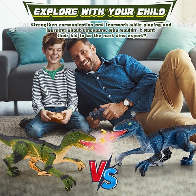 Remote Control Dinosaur Toys for Kids, Dinosaur Toys for Boys Big Walking Velociraptor Dino with Light Sound and Spray Stream Birthday