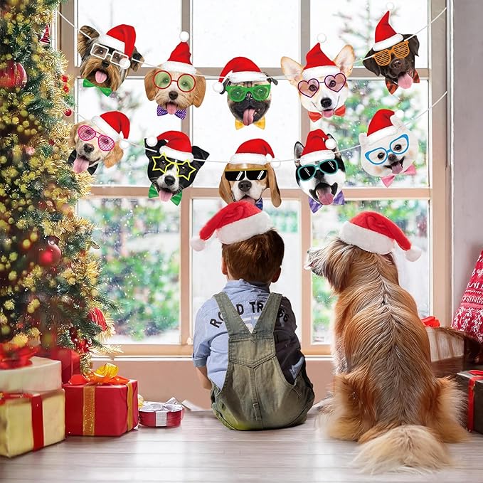 Hooqict Christmas Banner Decorations Christmas Dog Party Banner Garland for Kids Adults Dog Puppy Birthday Party Decorations Xmas Holiday Fireplace Mantel Hanging Decor