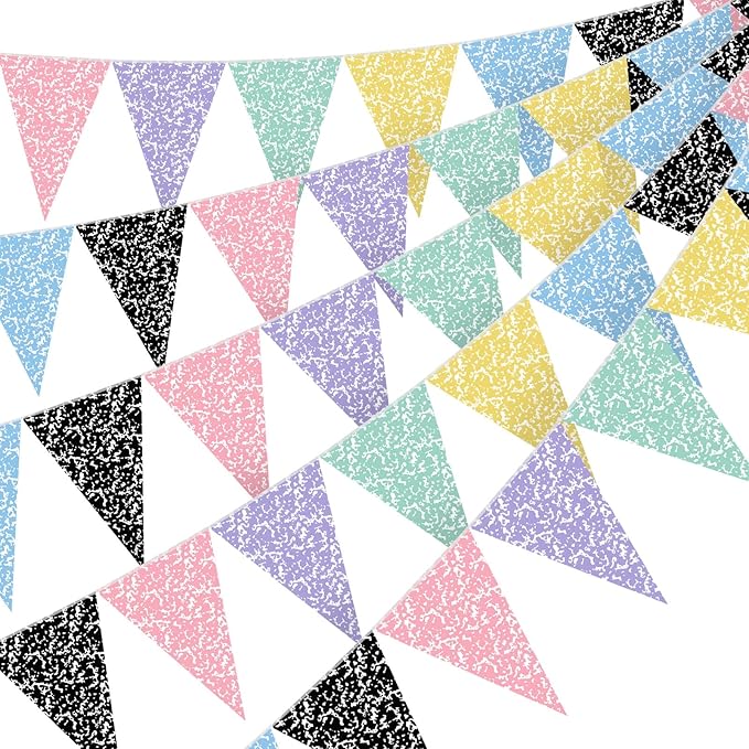 Tiamon 5 Pcs Composition Notebook Banner Classroom Decor Back to School Banner Decoration Colorful Composition Pennant Bunting 49.2 ft Pastel Triangle Flag for First Day of School Party Decoration