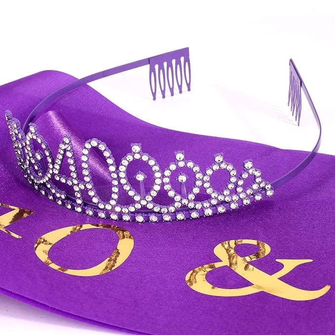 CIEHER Purple 40th Birthday Celebration Kit - 40th Birthday Sash and Tiara Set, Party Favors, Decorations and Cake Topper