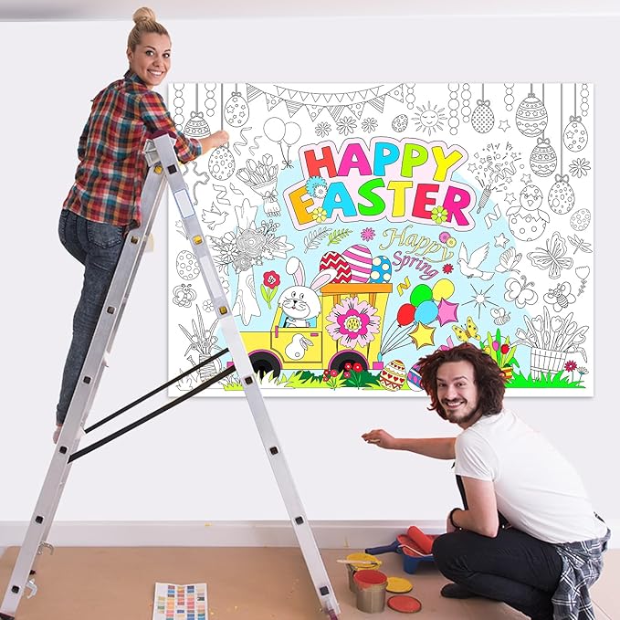 Easter Coloring Poster for Happy Easter Day Giant Coloring Poster Large Coloring Tablecloth Huge Table Cover for Home Party Supplies Favor 31.4 x 43.3 Inch